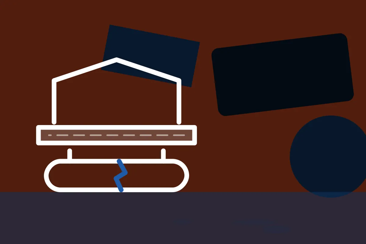 Illustration of a house slab above a cracked sewer pipe